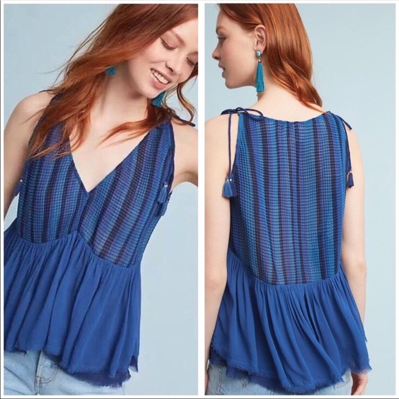 Anthropologie Tops - Akemi + Kin Anthropologie Blue Balance Tassel Top